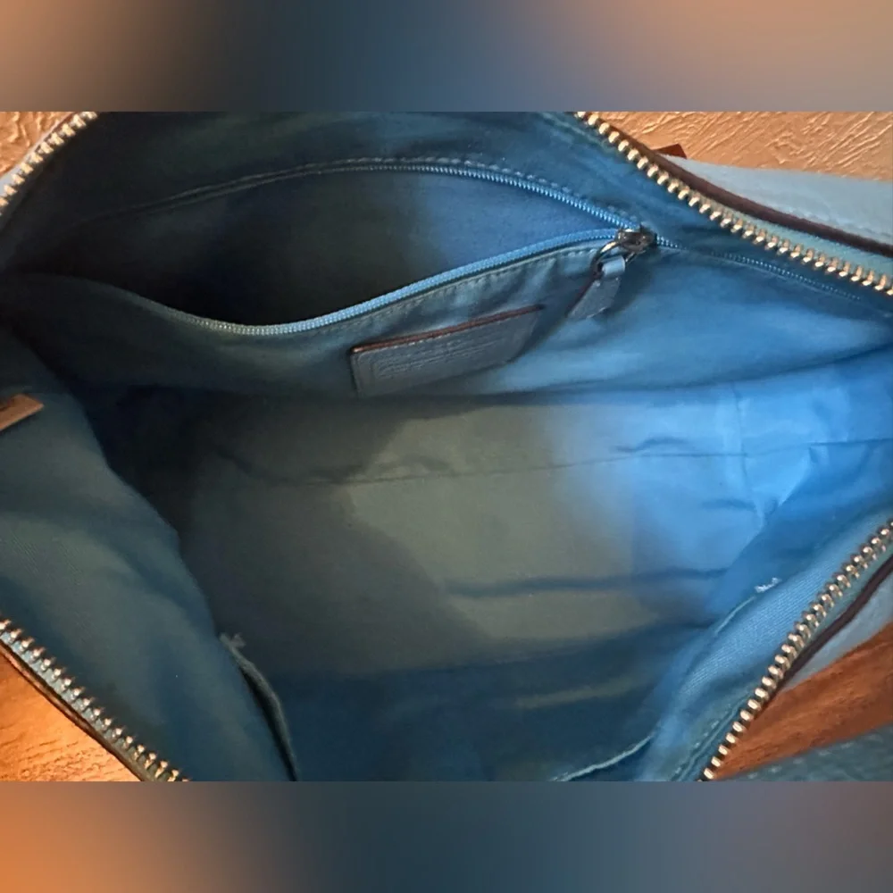 EUC Coach East West Celeste Blue Jay Leather Convertible Hobo Crossbody Bag - Picture 5 of 8